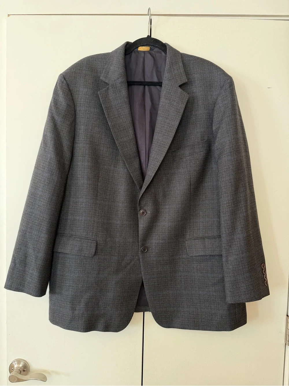 Brooks Brothers Wool Sport Coat Blazer 46R Charcoal Houndstooth Blue Windowpane